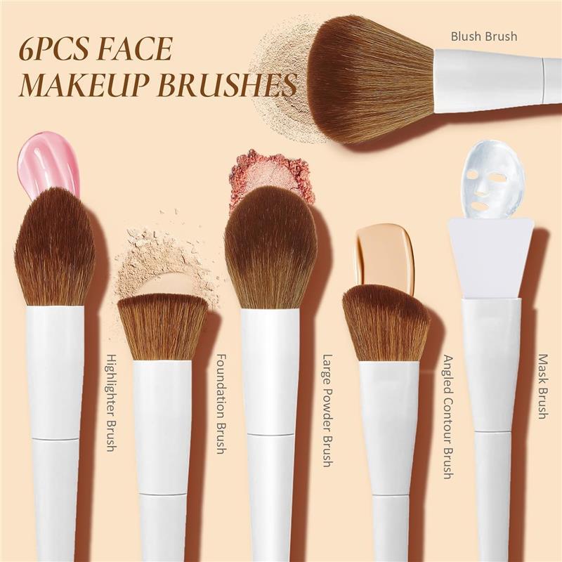 Makeup Brushes With Case 20PCs Professional Makeup Brush Set Foundation Powder Eyeshadow Brush Set Eyebrow Concealer Contour Travel Brushes Kit with Holder & 2 Powder Puff White
