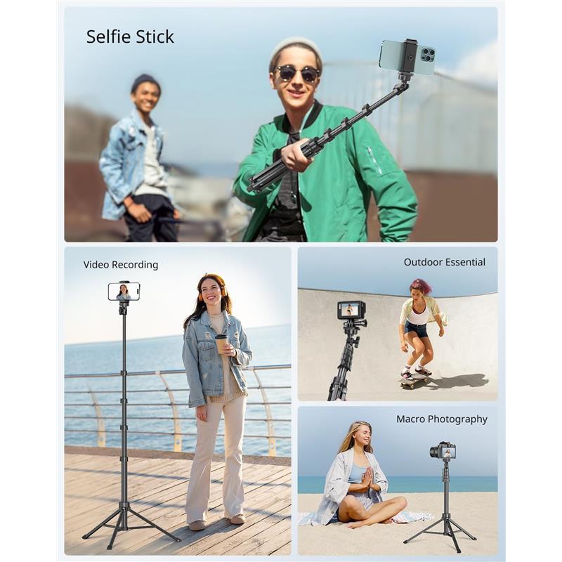 62" Phone Tripod & Selfie Stick, Extendable Cell Phone Tripod Stand with Wireless Remote and Phone Holder, Compatible with iPhone Android Phone, Camera