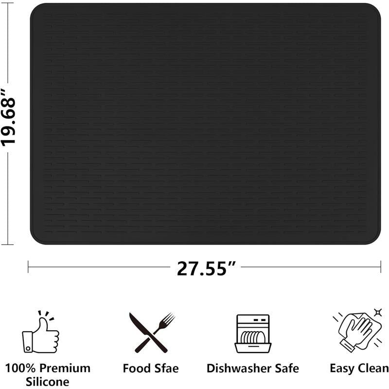 Stove Top Cover for Electric Stove- Range Covers for Electric Stove,Silicone XXL Dish Drying Mat, Glass Cooktop Covers, Flat RV Range top Mats (Black, 28"x20")