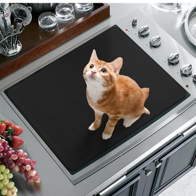 Stove Top Cover for Electric Stove- Range Covers for Electric Stove,Silicone XXL Dish Drying Mat, Glass Cooktop Covers, Flat RV Range top Mats (Black, 28"x20")