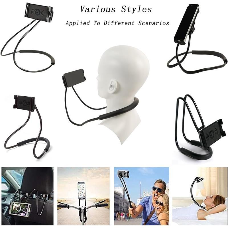 Universal Smart Mobile Phone Stand,Hanging on Neck Cell Phone Mount Holder, Lazy Cell Phone Holder (Black)