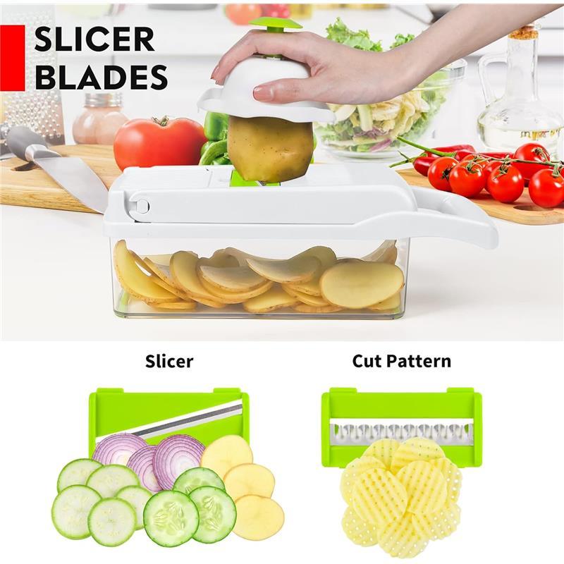 SNIFITAR 14-in-1 Stainless Steel Vegetable Chopper Pro Onion Chopper with 8 Blades Heavy-Duty Dicer Cutter for Carrots Garlic & More Gray White