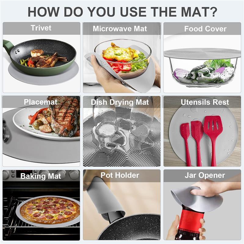 10 Inch Microwave Food Cover & Collapsible Silicone Mat - Splatter Guard, Plate Holder & Kitchen Colander for Meal Prep, Charcoal, Durable, BPA-Free, Food Grade Silicone & Plastic