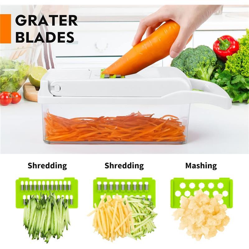 SNIFITAR 14-in-1 Stainless Steel Vegetable Chopper Pro Onion Chopper with 8 Blades Heavy-Duty Dicer Cutter for Carrots Garlic & More Gray White