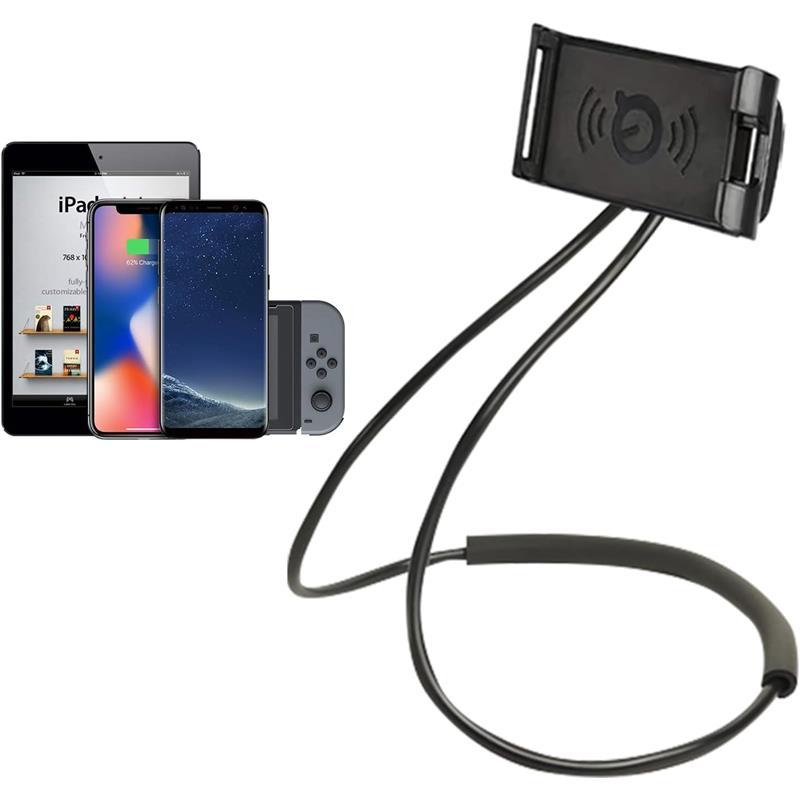 Universal Smart Mobile Phone Stand,Hanging on Neck Cell Phone Mount Holder, Lazy Cell Phone Holder (Black)