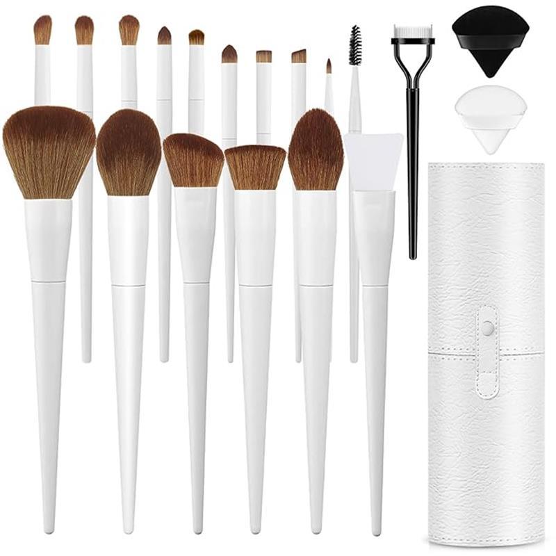 Makeup Brushes With Case 20PCs Professional Makeup Brush Set Foundation Powder Eyeshadow Brush Set Eyebrow Concealer Contour Travel Brushes Kit with Holder & 2 Powder Puff White