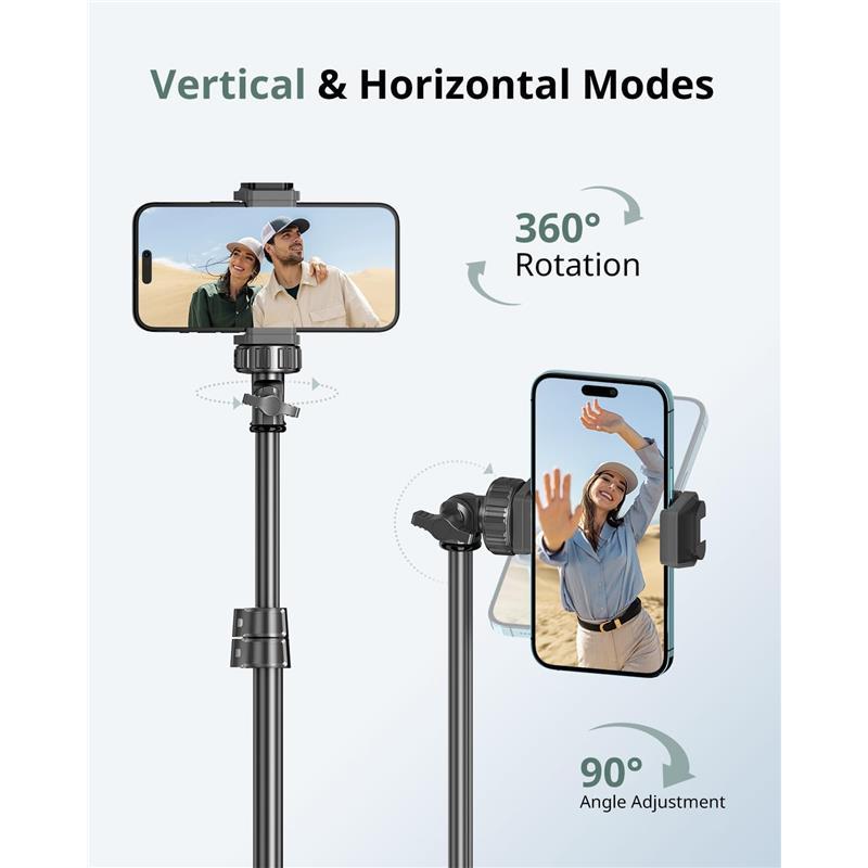 62" Phone Tripod & Selfie Stick, Extendable Cell Phone Tripod Stand with Wireless Remote and Phone Holder, Compatible with iPhone Android Phone, Camera