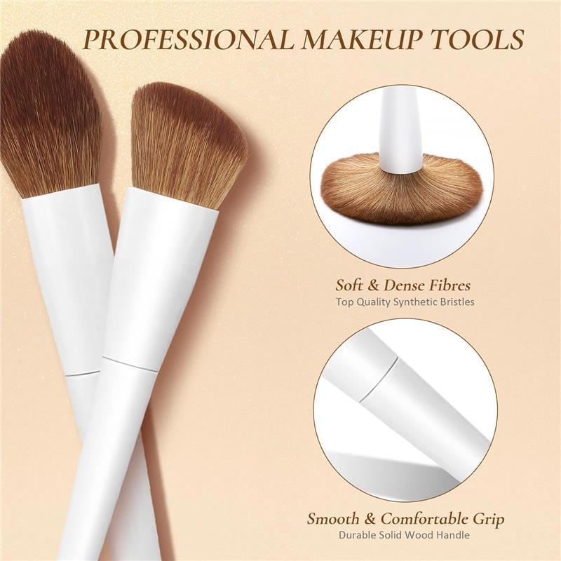 Makeup Brushes With Case 20PCs Professional Makeup Brush Set Foundation Powder Eyeshadow Brush Set Eyebrow Concealer Contour Travel Brushes Kit with Holder & 2 Powder Puff White