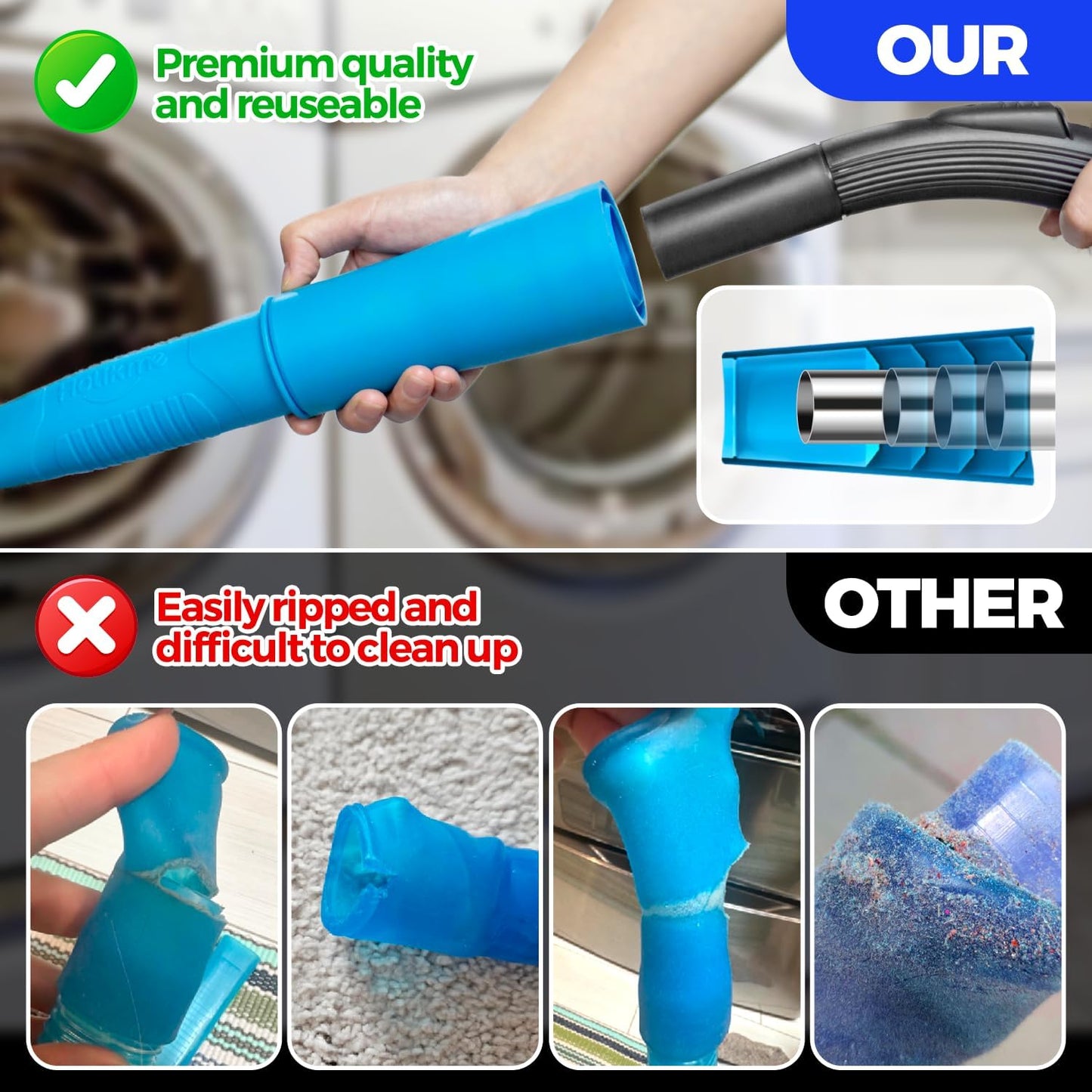 Dryer Vent Cleaner Kit Dryer Lint Vacuum Attachment Brush, Lint Remover, Dryer Vent Vacuum Hose Replacement Parts, Blue