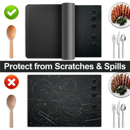 Stove Top Cover for Electric Stove- Range Covers for Electric Stove,Silicone XXL Dish Drying Mat, Glass Cooktop Covers, Flat RV Range top Mats (Black, 28"x20")