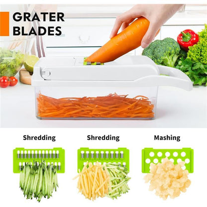 SNIFITAR 14-in-1 Stainless Steel Vegetable Chopper Pro Onion Chopper with 8 Blades Heavy-Duty Dicer Cutter for Carrots Garlic & More Gray White