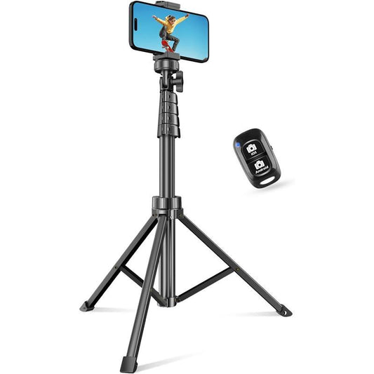 62" Phone Tripod & Selfie Stick, Extendable Cell Phone Tripod Stand with Wireless Remote and Phone Holder, Compatible with iPhone Android Phone, Camera